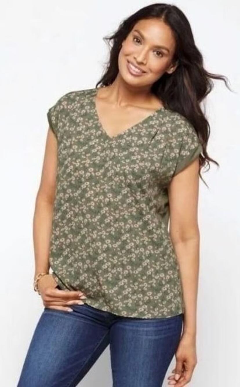 3037 NWT Papermoon Vneck Top w/Cap Sleeves w/Button Down Back Green Size Small